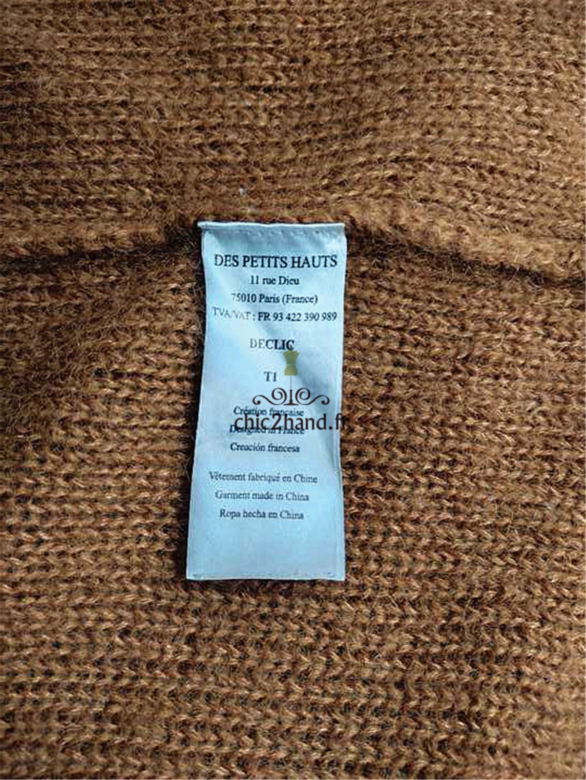 Gilet cardigan ouvert Des Petits Hauts kid mohair T1 très bon état tabac declic – Image 3