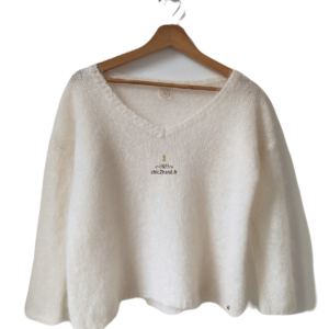 Pull doudou col V Des Petits Hauts degas kid mohair lurex T1 TBE blanc