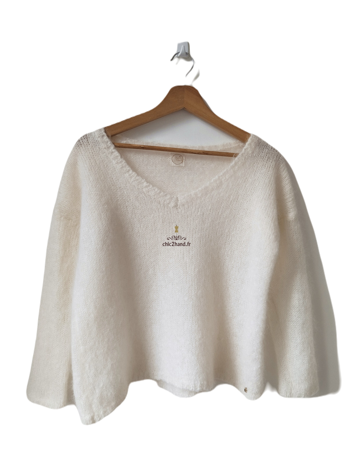 Pull doudou col V Des Petits Hauts degas kid mohair lurex T1 TBE blanc