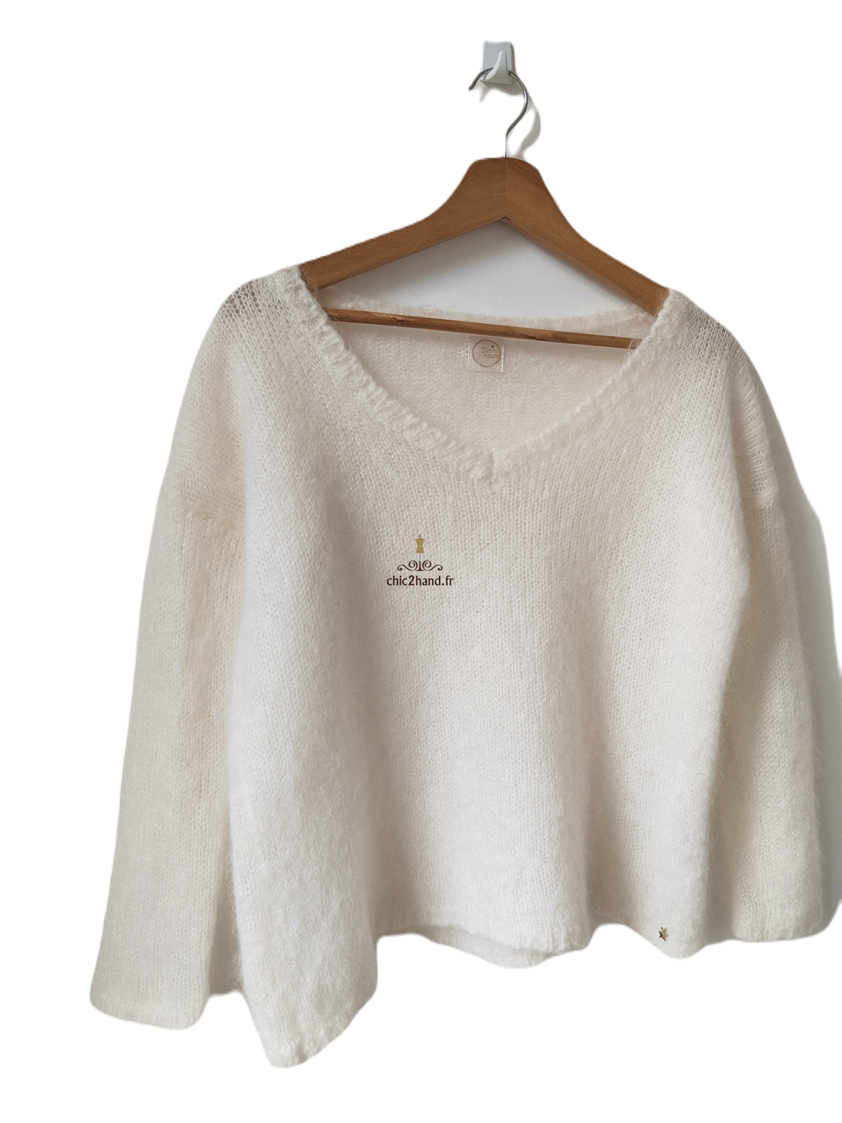 Pull doudou col V Des Petits Hauts degas kid mohair lurex T1 TBE blanc – Image 3