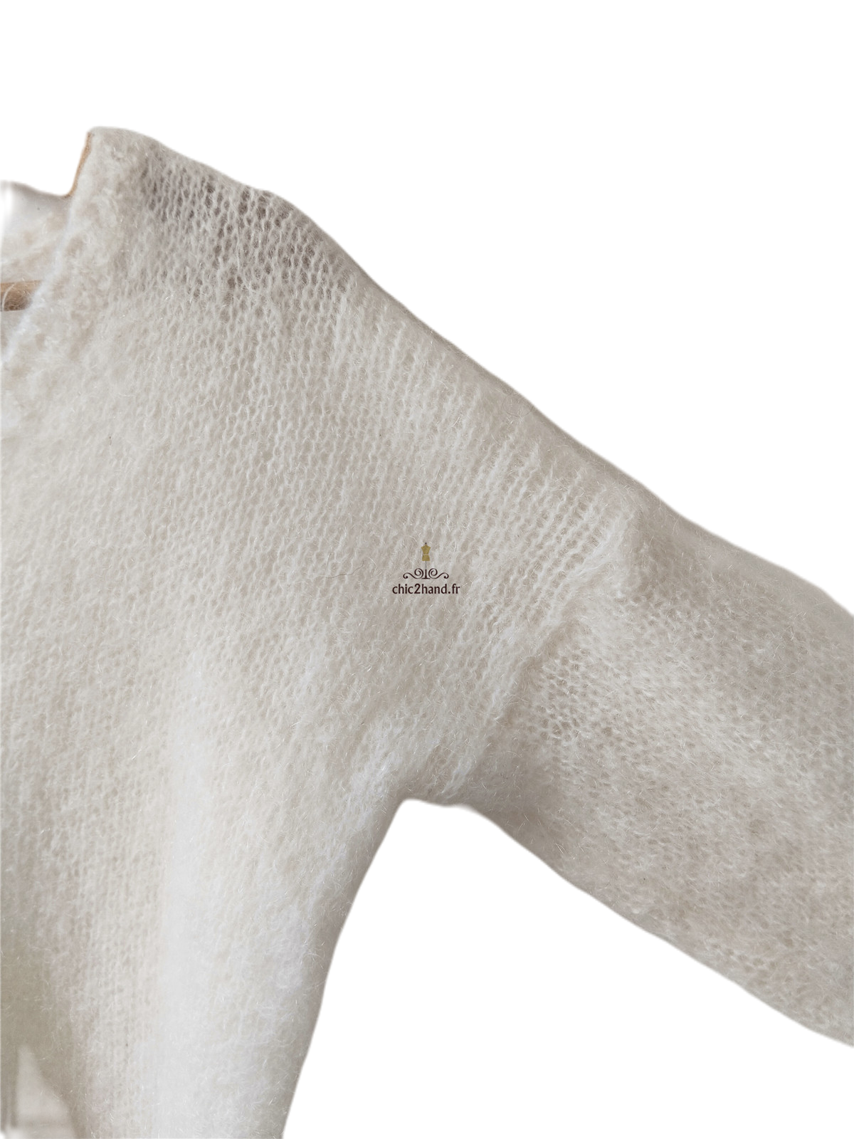 Pull doudou col V Des Petits Hauts degas kid mohair lurex T1 TBE blanc – Image 5