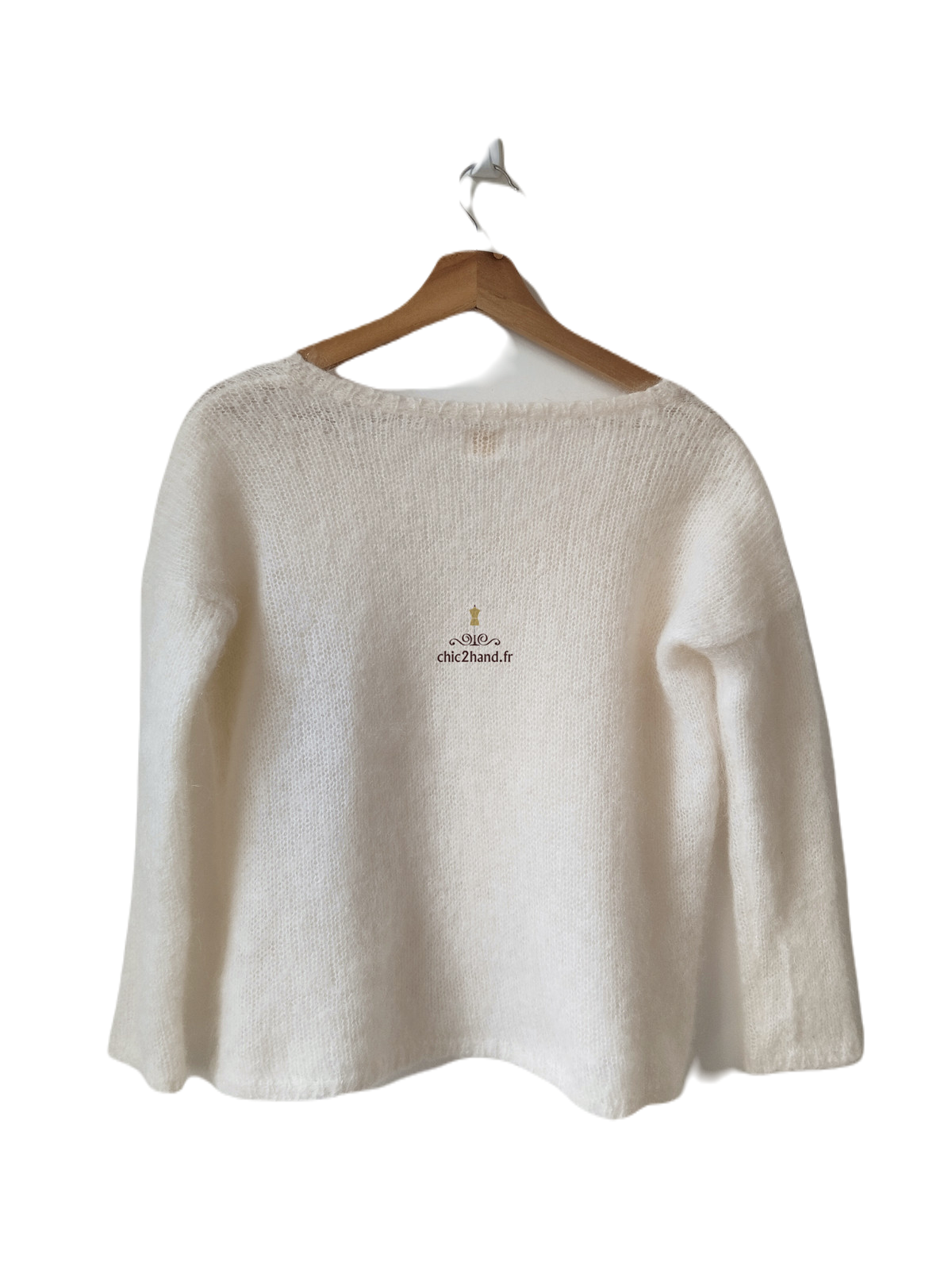 Pull doudou col V Des Petits Hauts degas kid mohair lurex T1 TBE blanc – Image 6