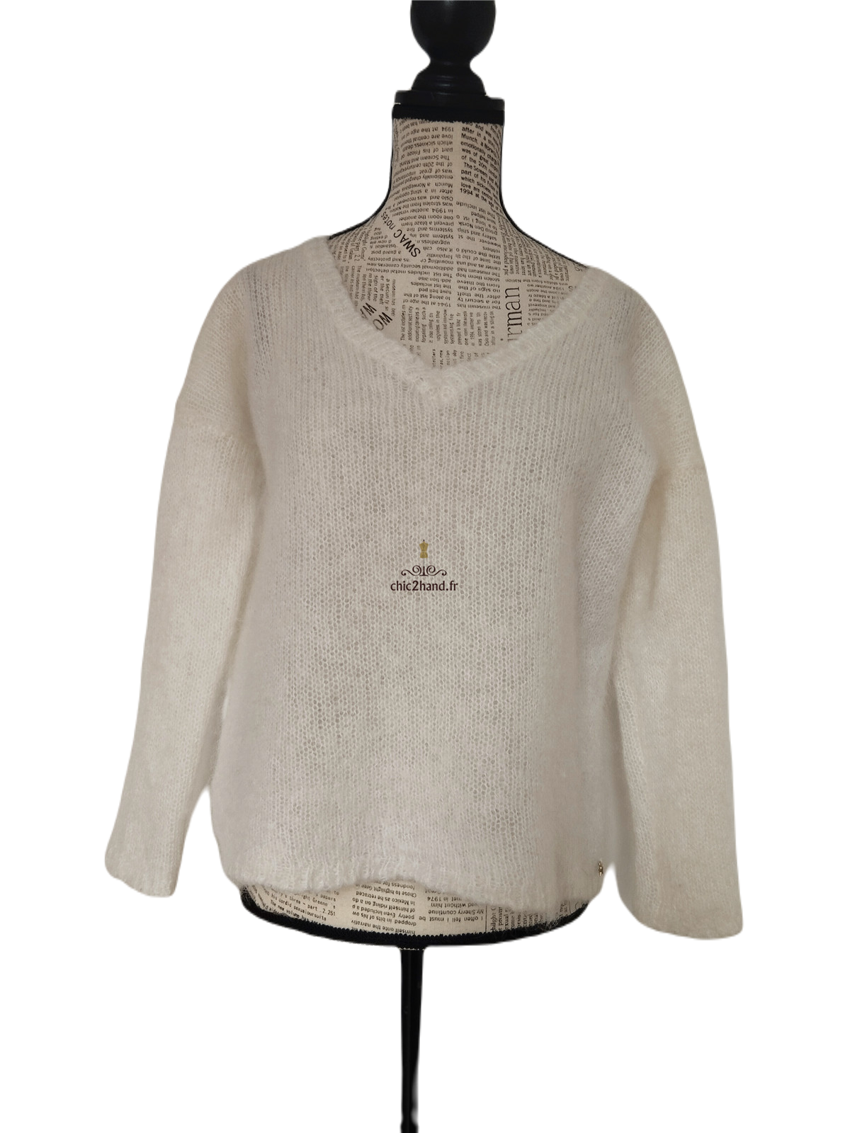 Pull doudou col V Des Petits Hauts degas kid mohair lurex T1 TBE blanc – Image 7