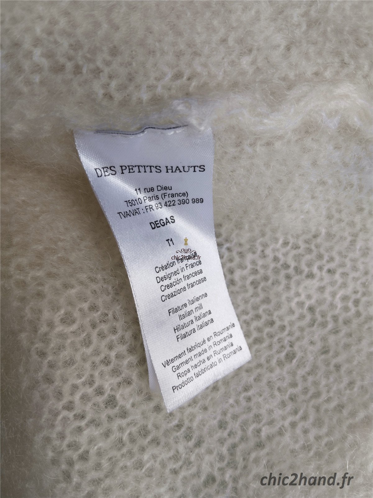 Pull doudou col V Des Petits Hauts degas kid mohair lurex T1 TBE blanc – Image 11