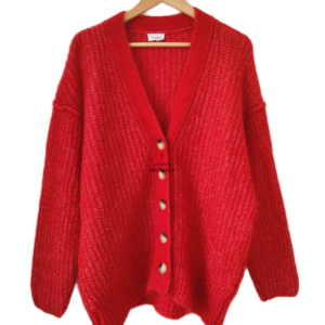 Gilet oversize chauve kid mohair American Vintage rouge chiné dol19B TU NEUF