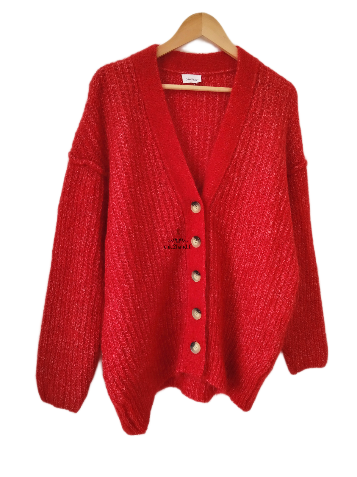 Gilet oversize chauve kid mohair American Vintage rouge chiné dol19B TU NEUF – Image 2