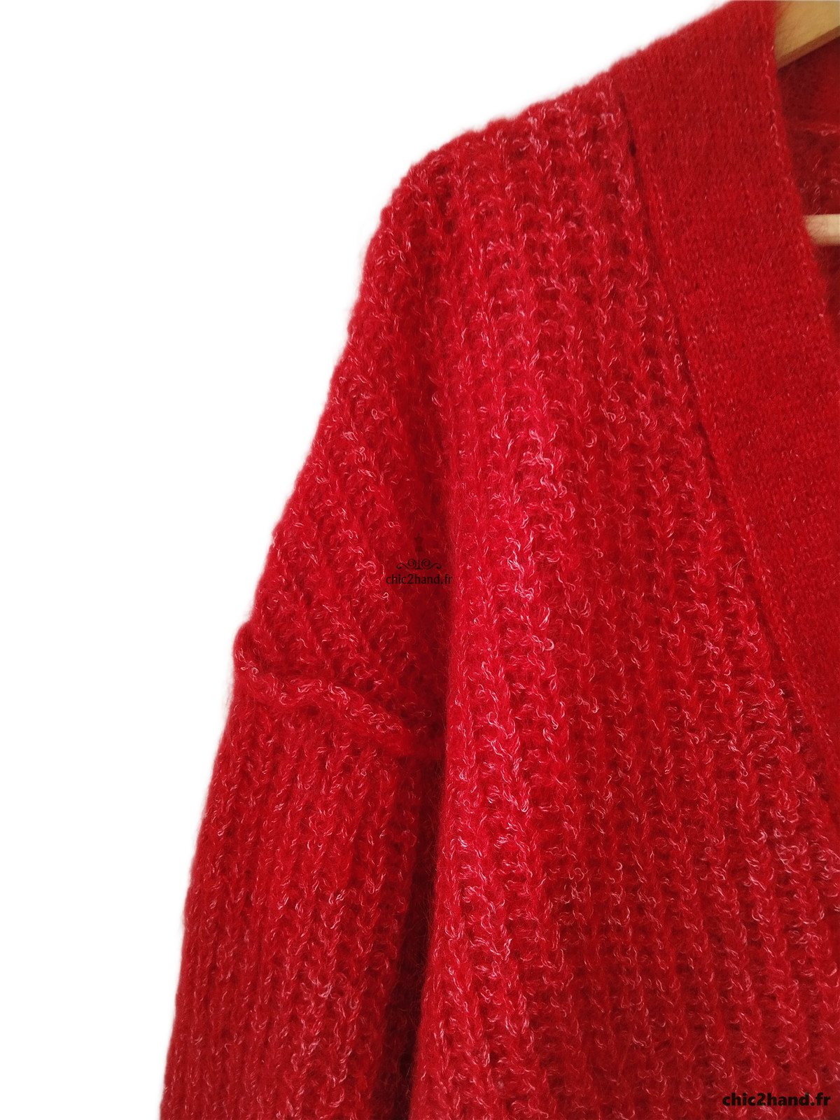 Gilet oversize chauve kid mohair American Vintage rouge chiné dol19B TU NEUF – Image 3