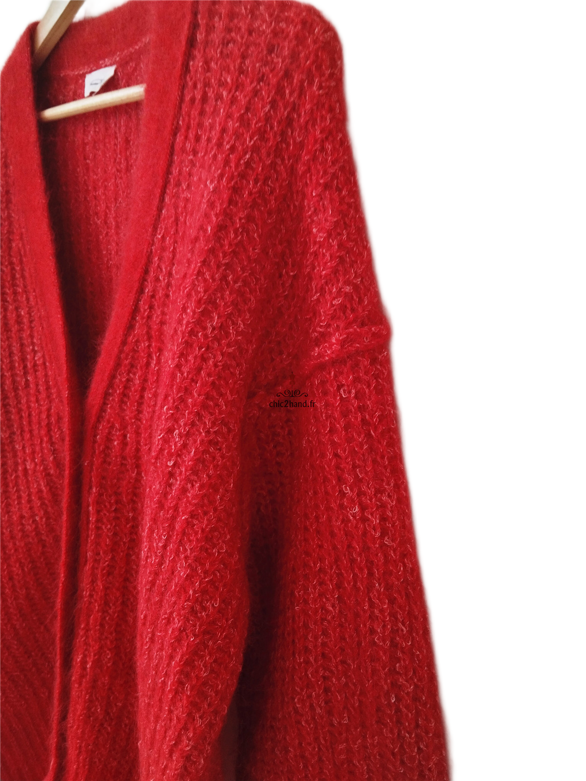 Gilet oversize chauve kid mohair American Vintage rouge chiné dol19B TU NEUF – Image 4