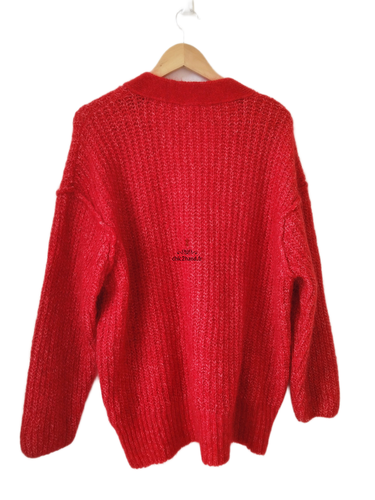 Gilet oversize chauve kid mohair American Vintage rouge chiné dol19B TU NEUF – Image 6