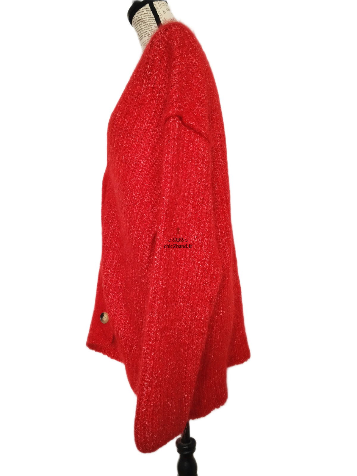 Gilet oversize chauve kid mohair American Vintage rouge chiné dol19B TU NEUF – Image 8