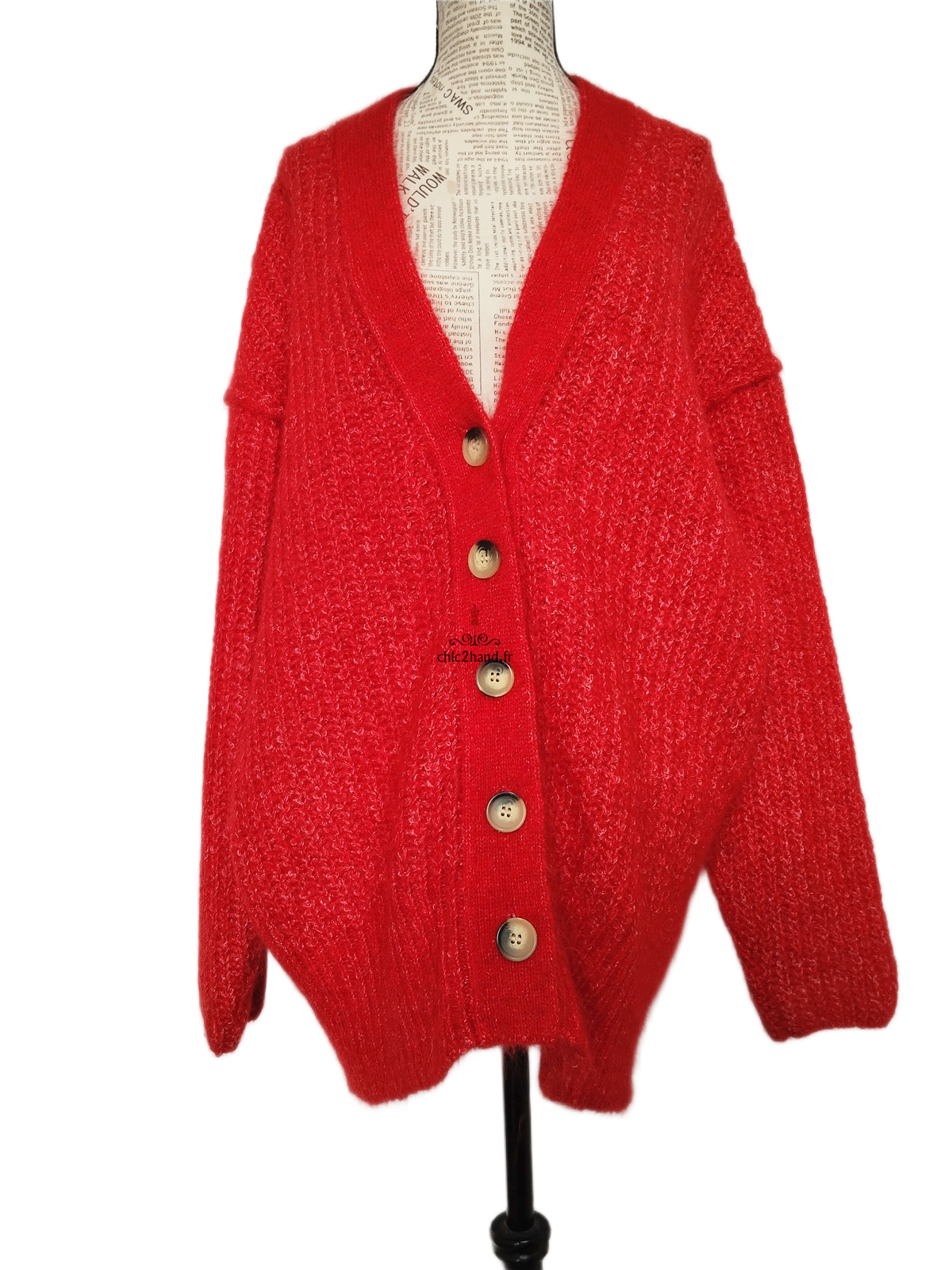 Gilet oversize chauve kid mohair American Vintage rouge chiné dol19B TU NEUF – Image 9