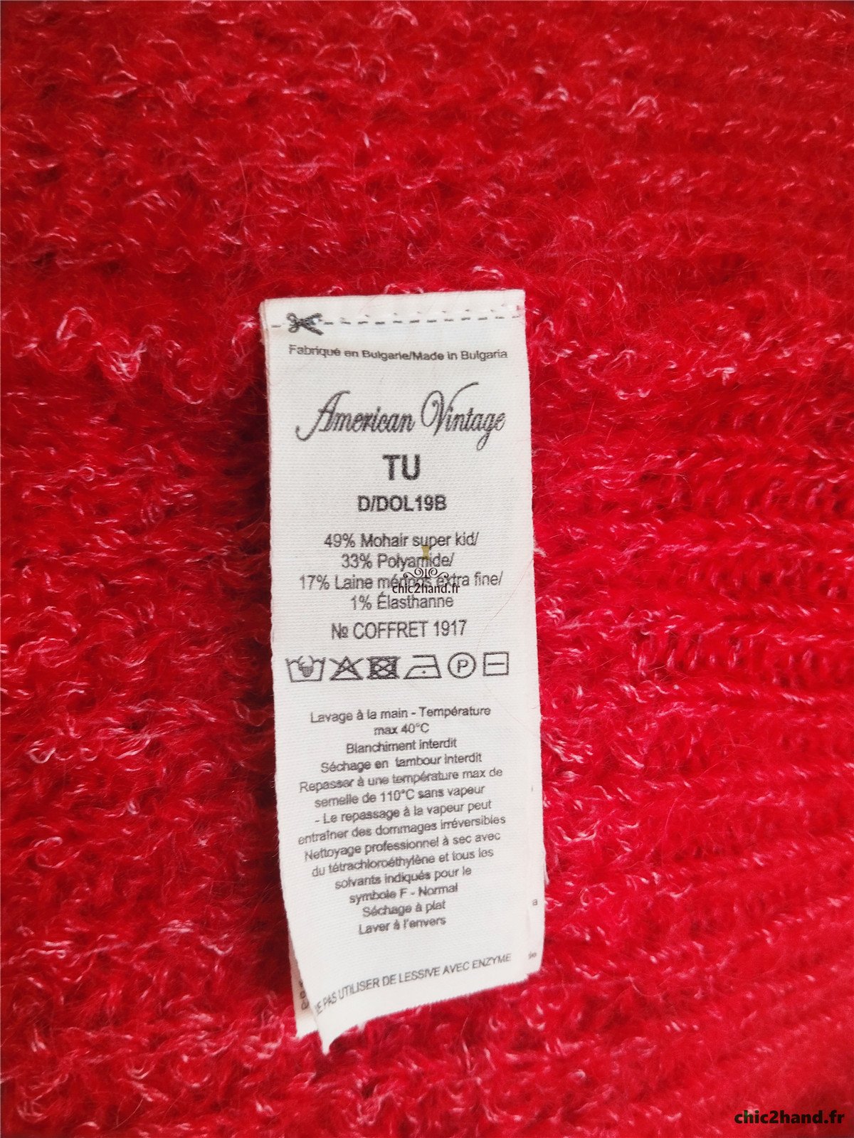 Gilet oversize chauve kid mohair American Vintage rouge chiné dol19B TU NEUF – Image 10