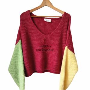 Pull oversize laine American Vintage east18G bordeaux vert jaune NEUF M L east
