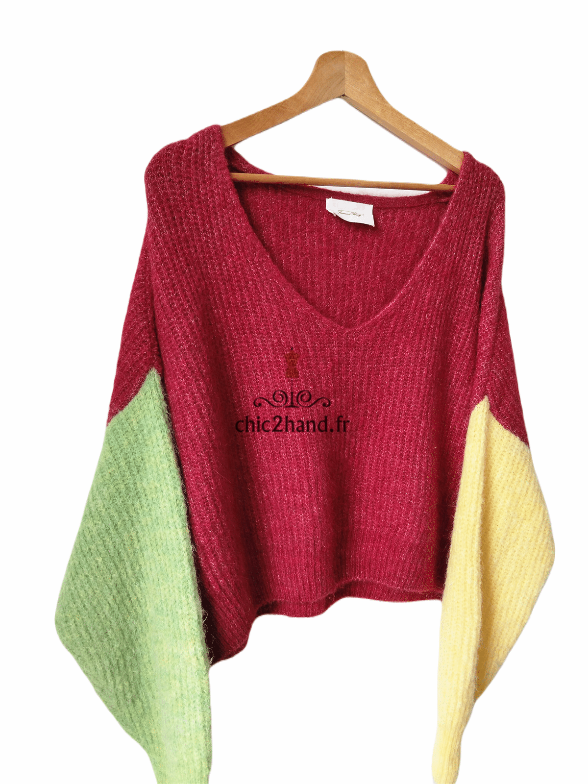 Pull oversize laine American Vintage east18G bordeaux vert jaune NEUF M L east – Image 2
