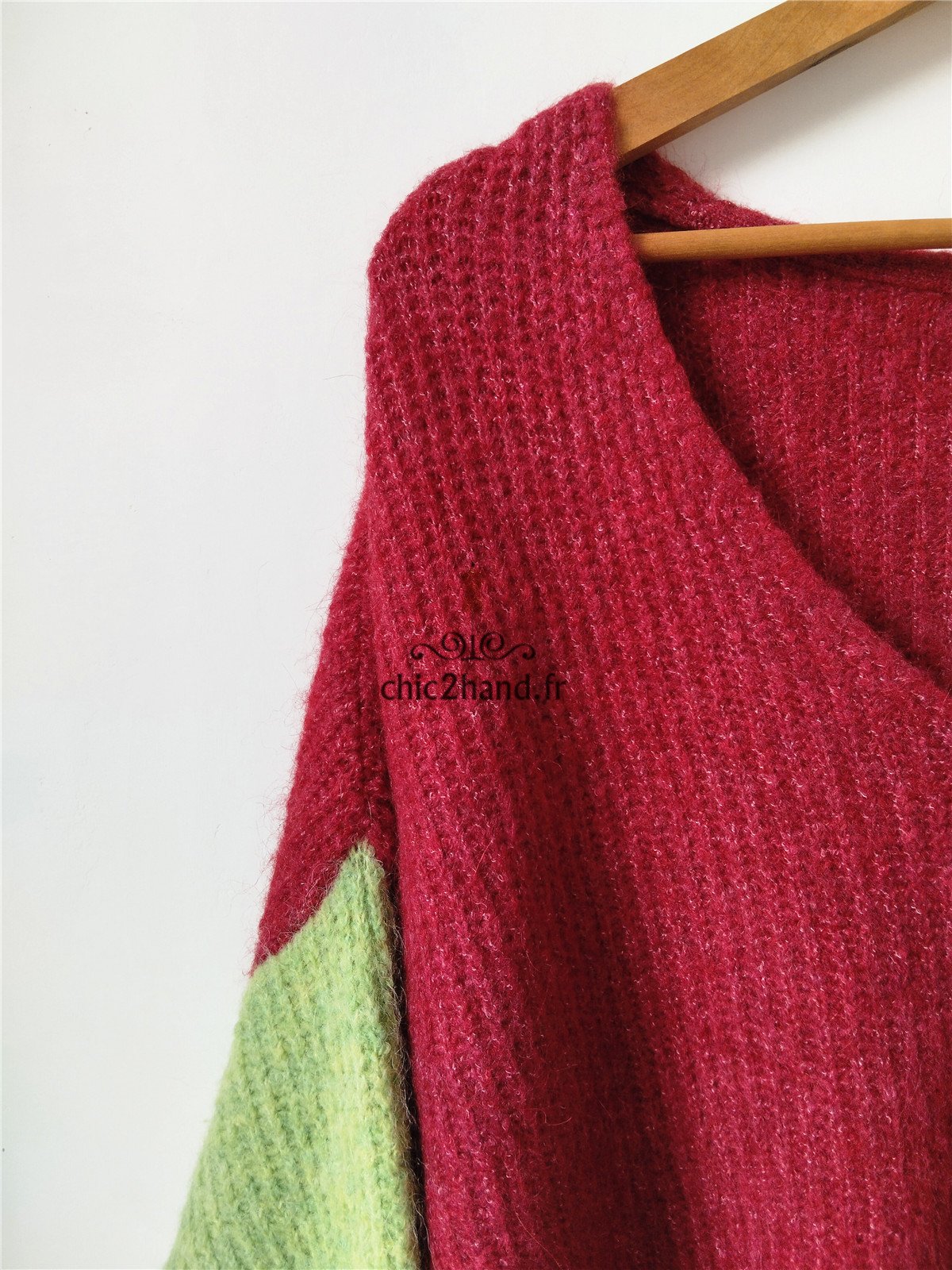Pull oversize laine American Vintage east18G bordeaux vert jaune NEUF M L east – Image 7