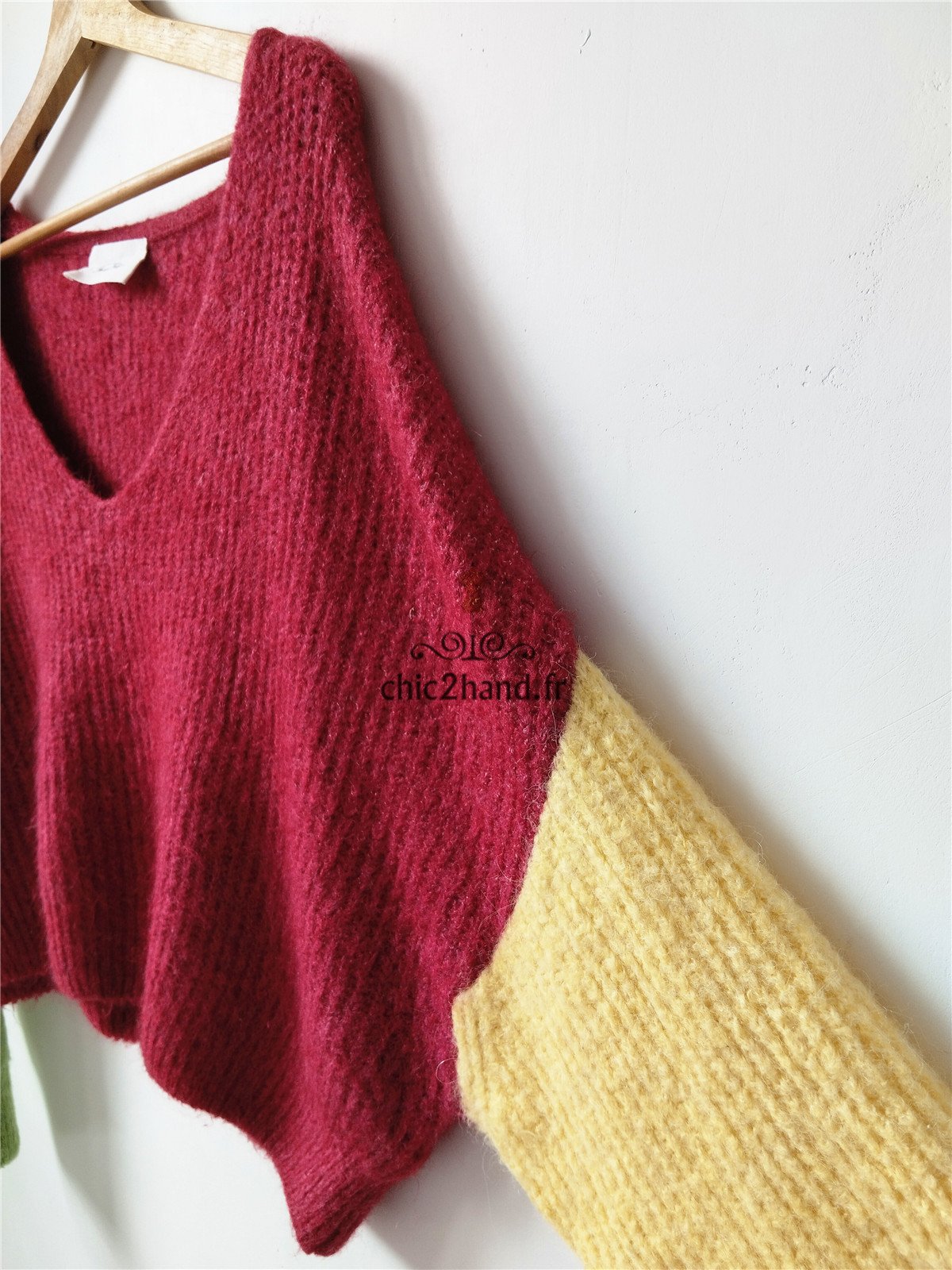 Pull oversize laine American Vintage east18G bordeaux vert jaune NEUF M L east – Image 6