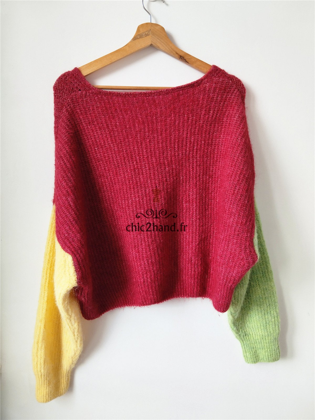 Pull oversize laine American Vintage east18G bordeaux vert jaune NEUF M L east – Image 5