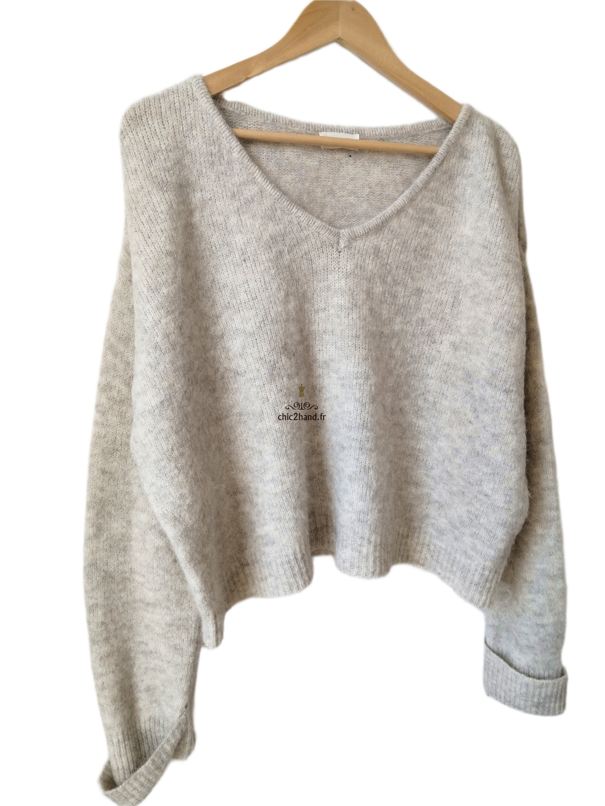 Pull oversize laine American Vintage east18H gris clair chiné NEUF S east – Image 3