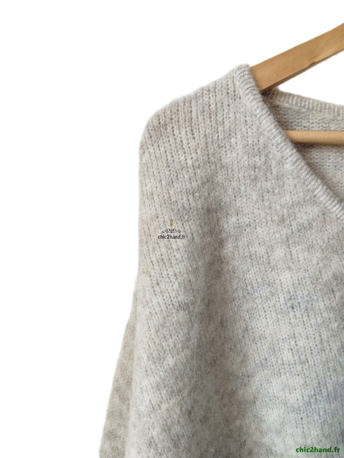 Pull oversize laine American Vintage east18H gris clair chiné NEUF S east – Image 4