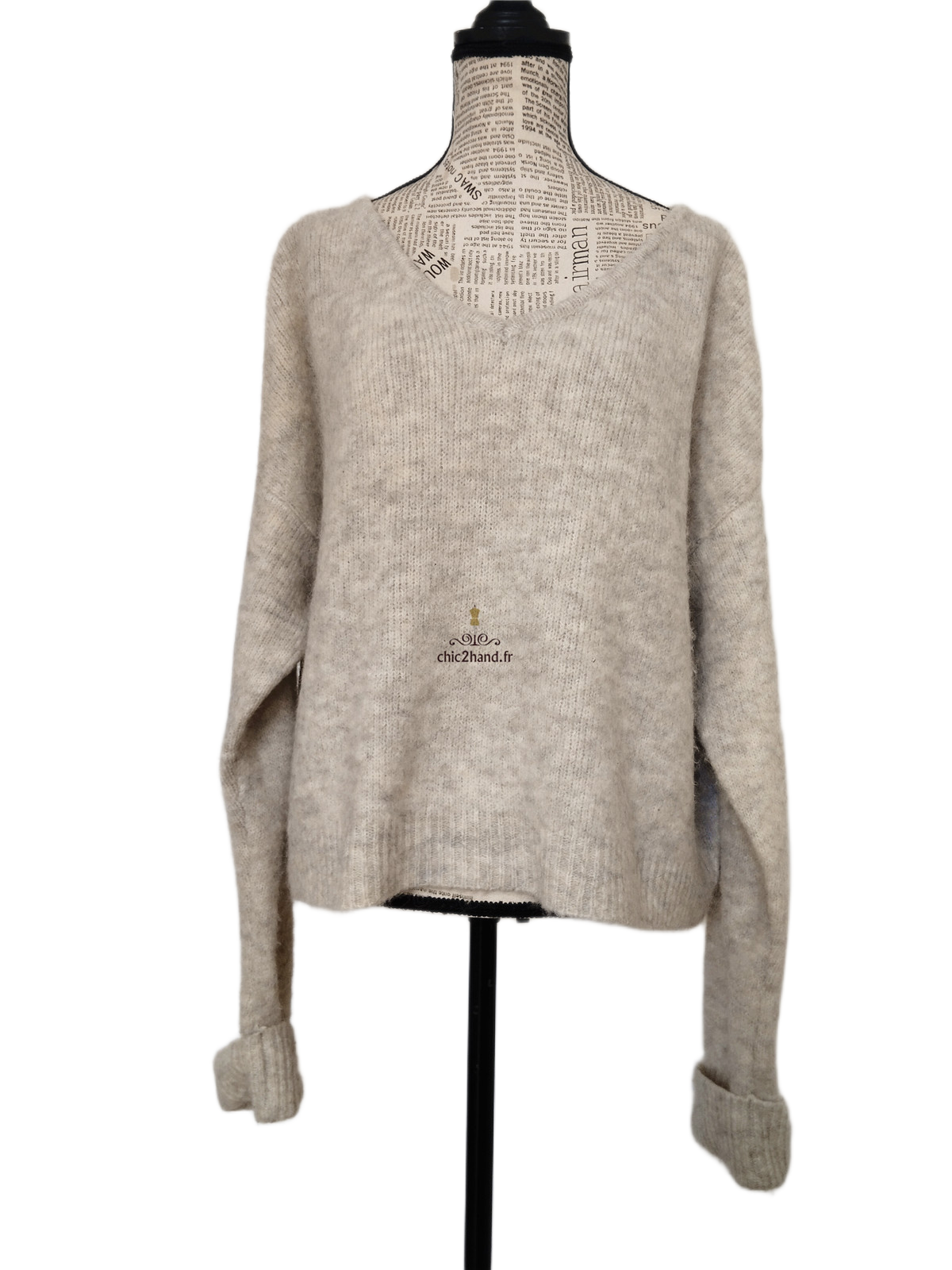 Pull oversize laine American Vintage east18H gris clair chiné NEUF S east – Image 7
