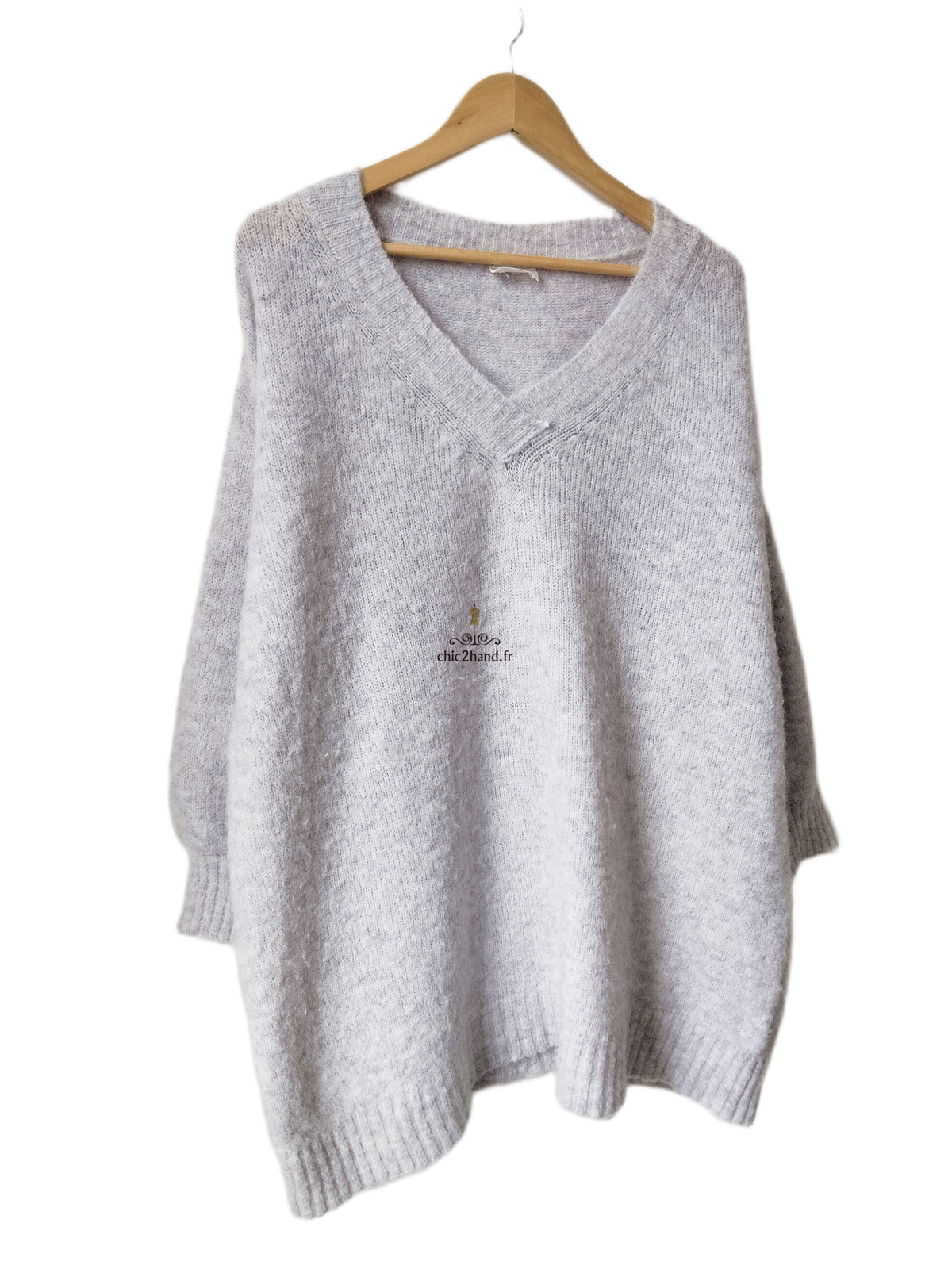 Pull tunique long laine alpaga American Vintage east18P east gris chiné TU NEUF – Image 3