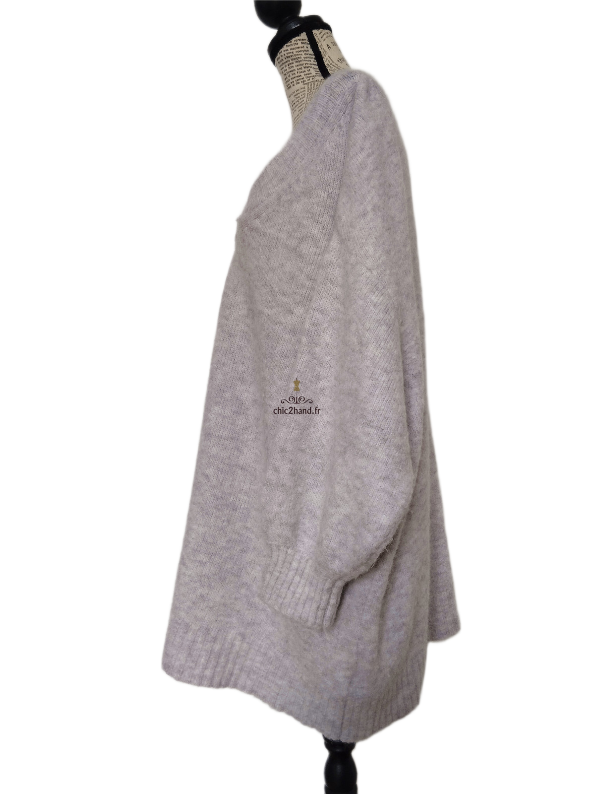 Pull tunique long laine alpaga American Vintage east18P east gris chiné TU NEUF – Image 8