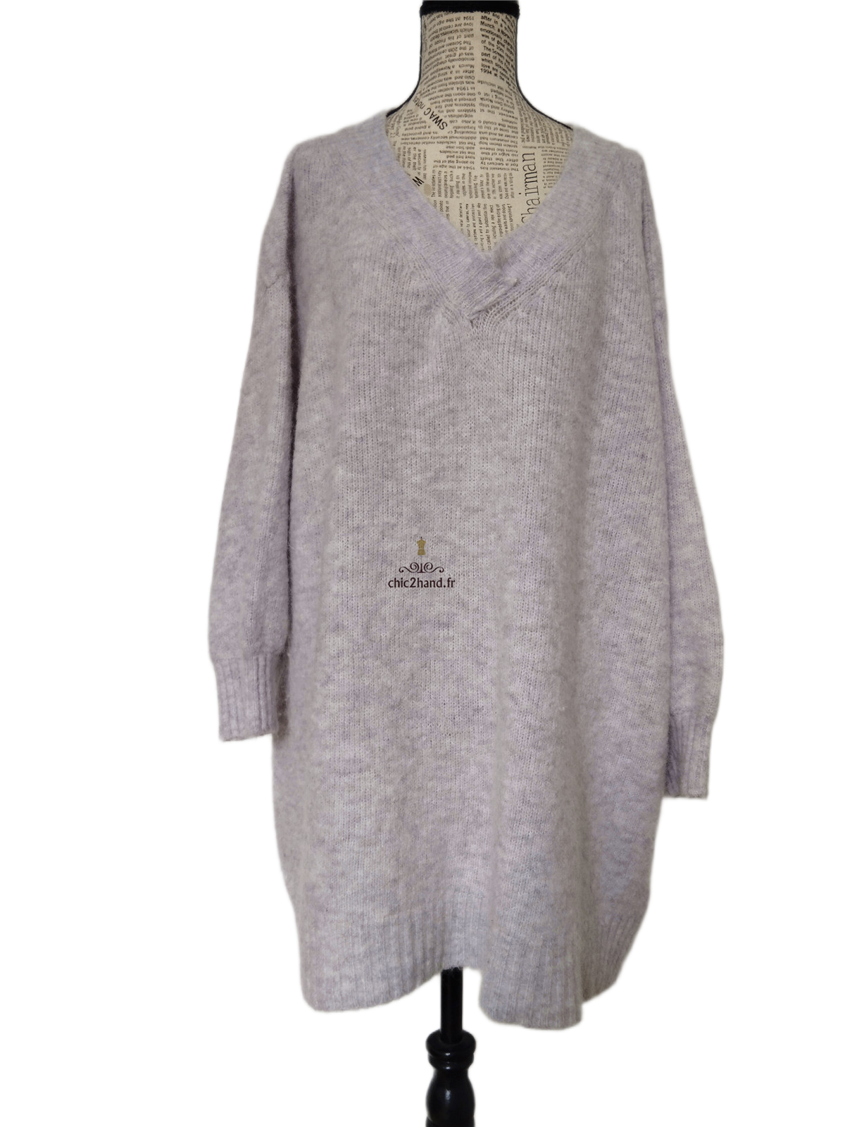 Pull tunique long laine alpaga American Vintage east18P east gris chiné TU NEUF – Image 9
