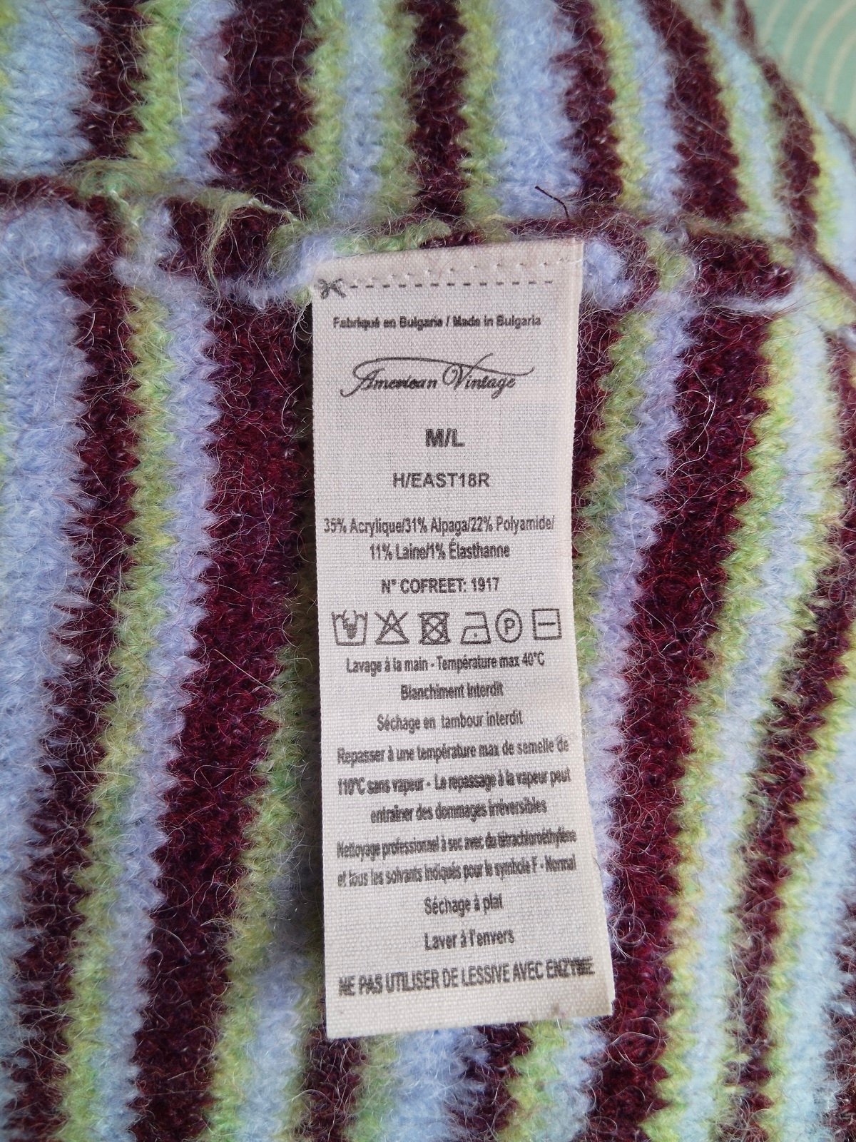 Pull oversize laine American Vintage east18R rayures multicolore NEUF M L east – Image 2