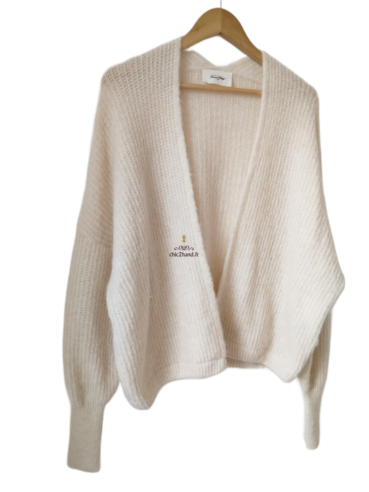 Gilet ouvert oversize laine alpaga American Vintage EAST19A blanc XS S east NEUF – Image 4