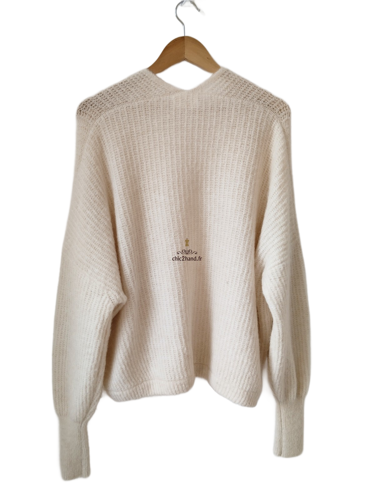 Gilet ouvert oversize laine alpaga American Vintage EAST19A blanc XS S east NEUF – Image 5