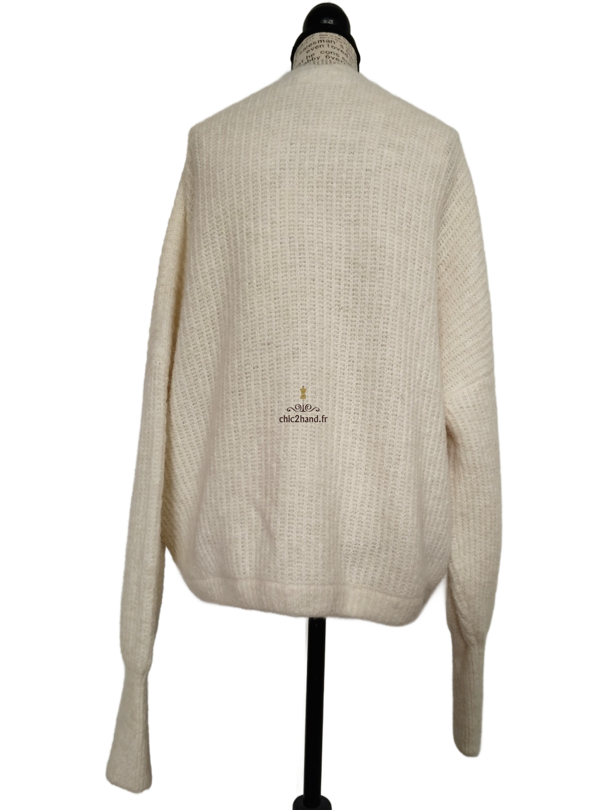 Gilet ouvert oversize laine alpaga American Vintage EAST19A blanc XS S east NEUF – Image 6