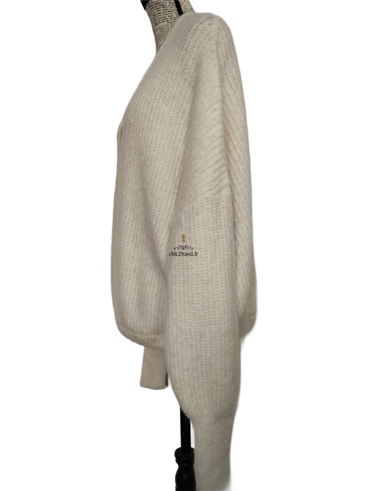 Gilet ouvert oversize laine alpaga American Vintage EAST19A blanc XS S east NEUF – Image 7