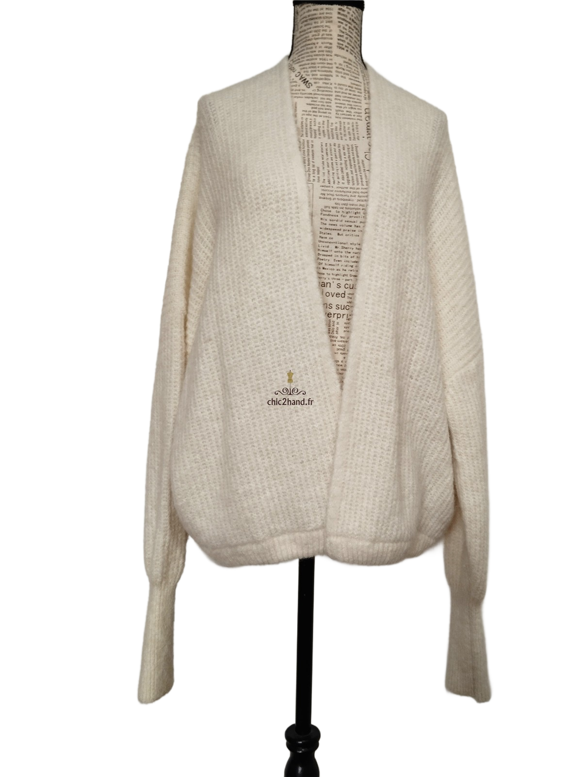 Gilet ouvert oversize laine alpaga American Vintage EAST19A blanc XS S east NEUF – Image 8