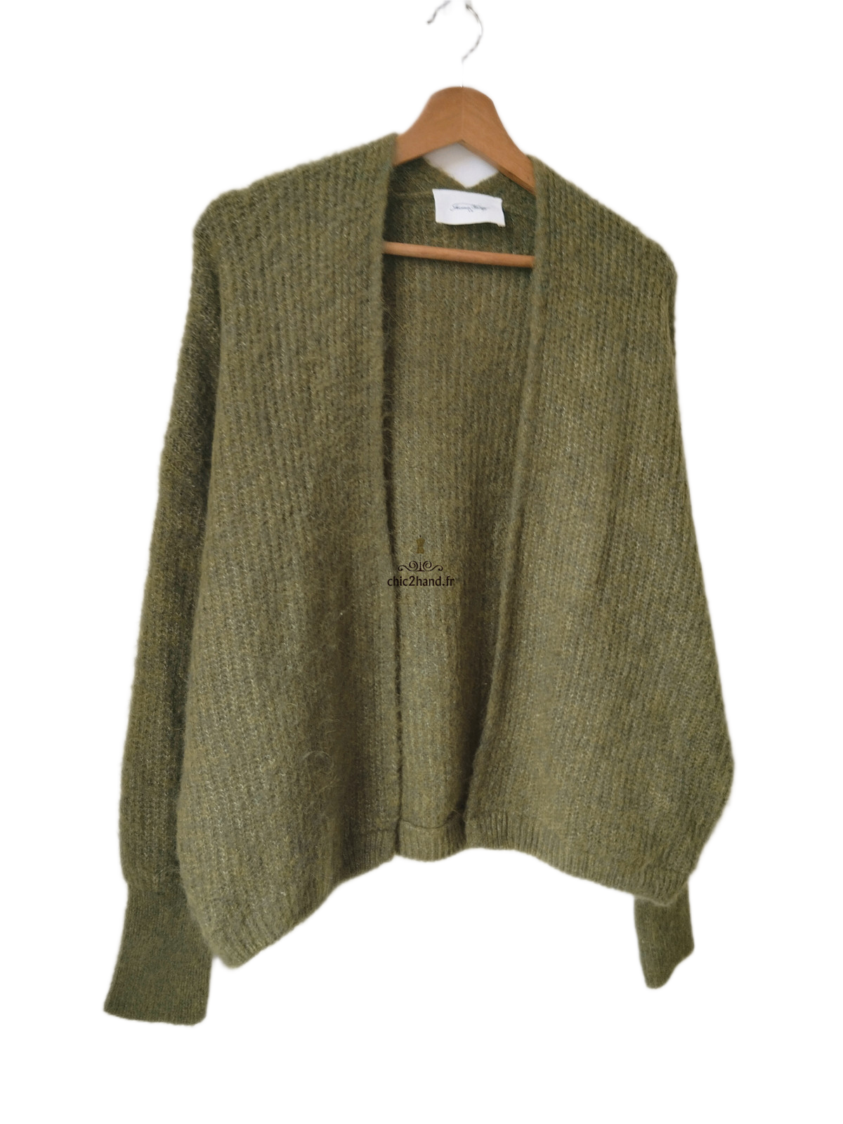 Gilet ouvert oversize laine alpaga American Vintage EAST19A vert kaki chiné XS S east Neuf – Image 3