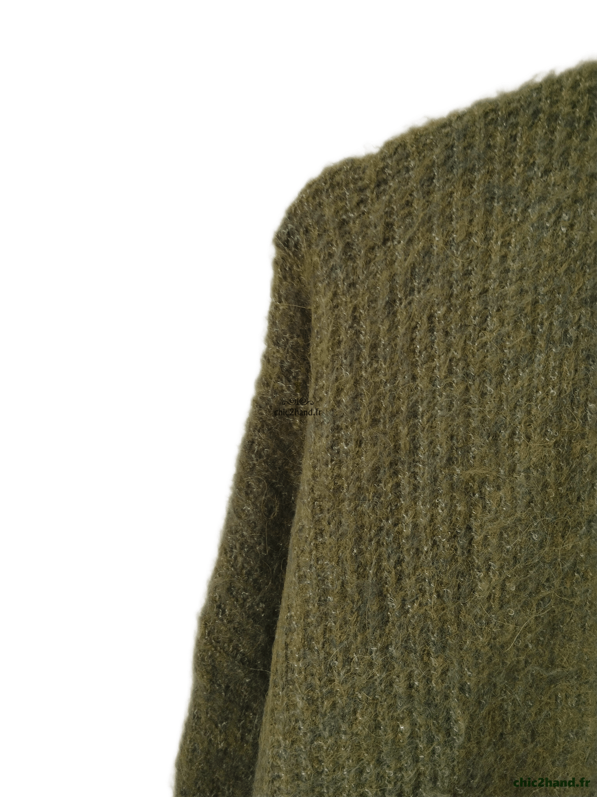 Gilet ouvert oversize laine alpaga American Vintage EAST19A vert kaki chiné XS S east Neuf – Image 4
