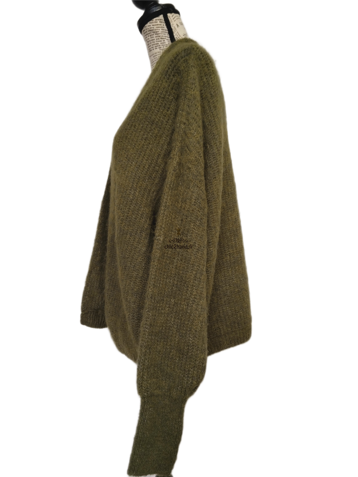 Gilet ouvert oversize laine alpaga American Vintage EAST19A vert kaki chiné XS S east Neuf – Image 9
