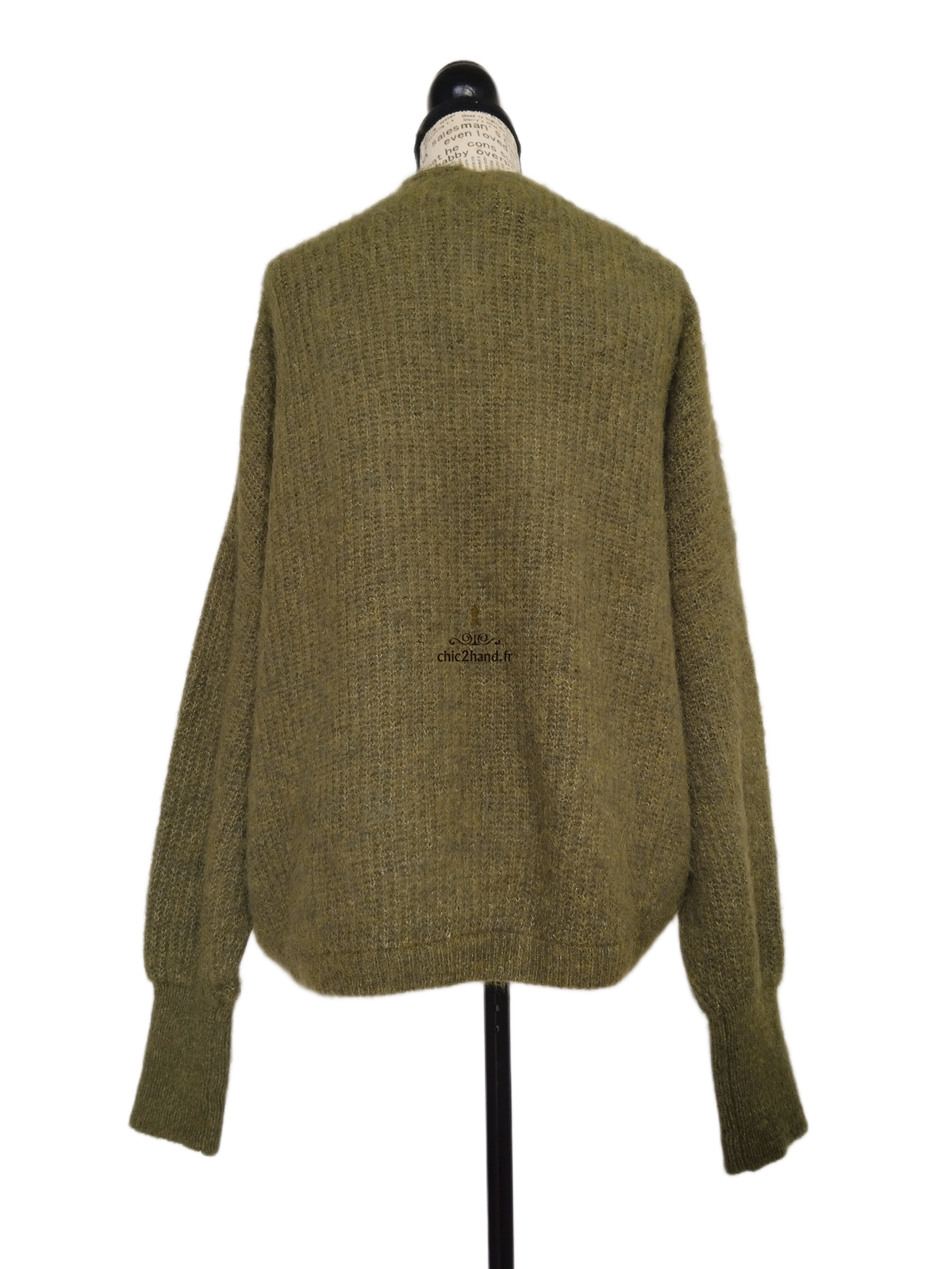 Gilet ouvert oversize laine alpaga American Vintage EAST19A vert kaki chiné XS S east Neuf – Image 10