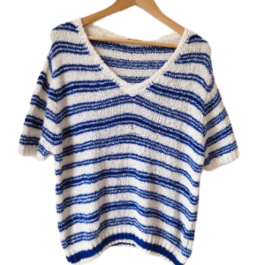 Pull oversize doudou coton American Vintage EMO18A blanc bleu L NEUF