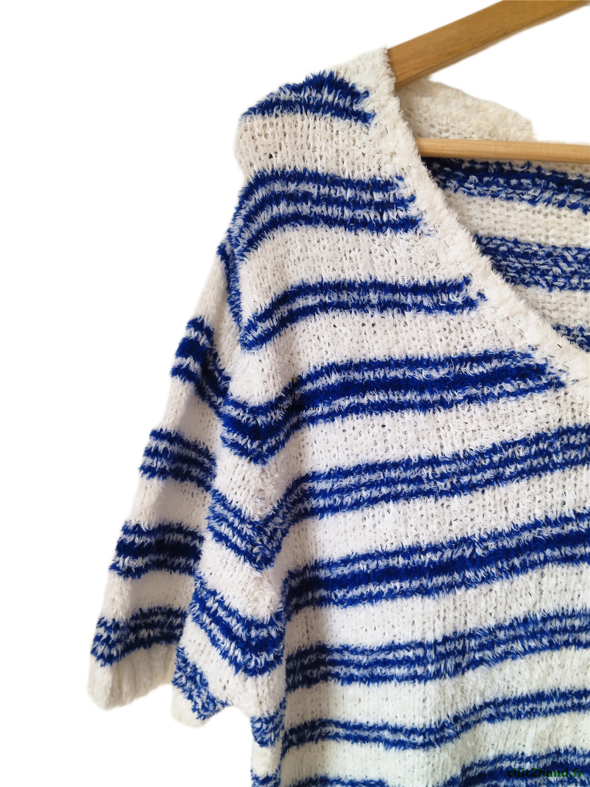 Pull oversize doudou coton American Vintage EMO18A blanc bleu L NEUF – Image 4