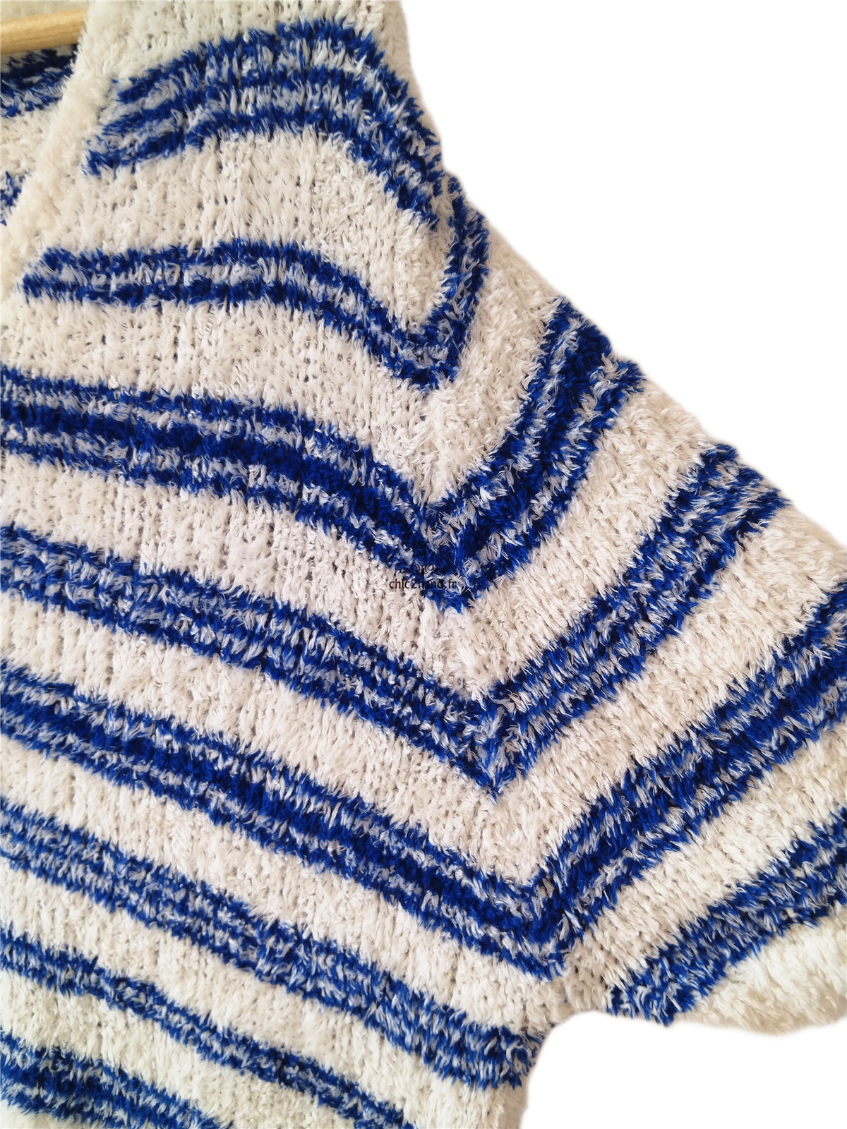 Pull oversize doudou coton American Vintage EMO18A blanc bleu L NEUF – Image 5