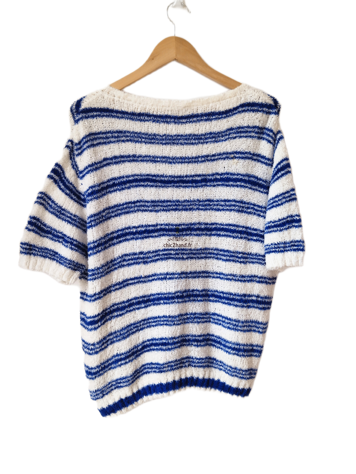 Pull oversize doudou coton American Vintage EMO18A blanc bleu L NEUF – Image 6