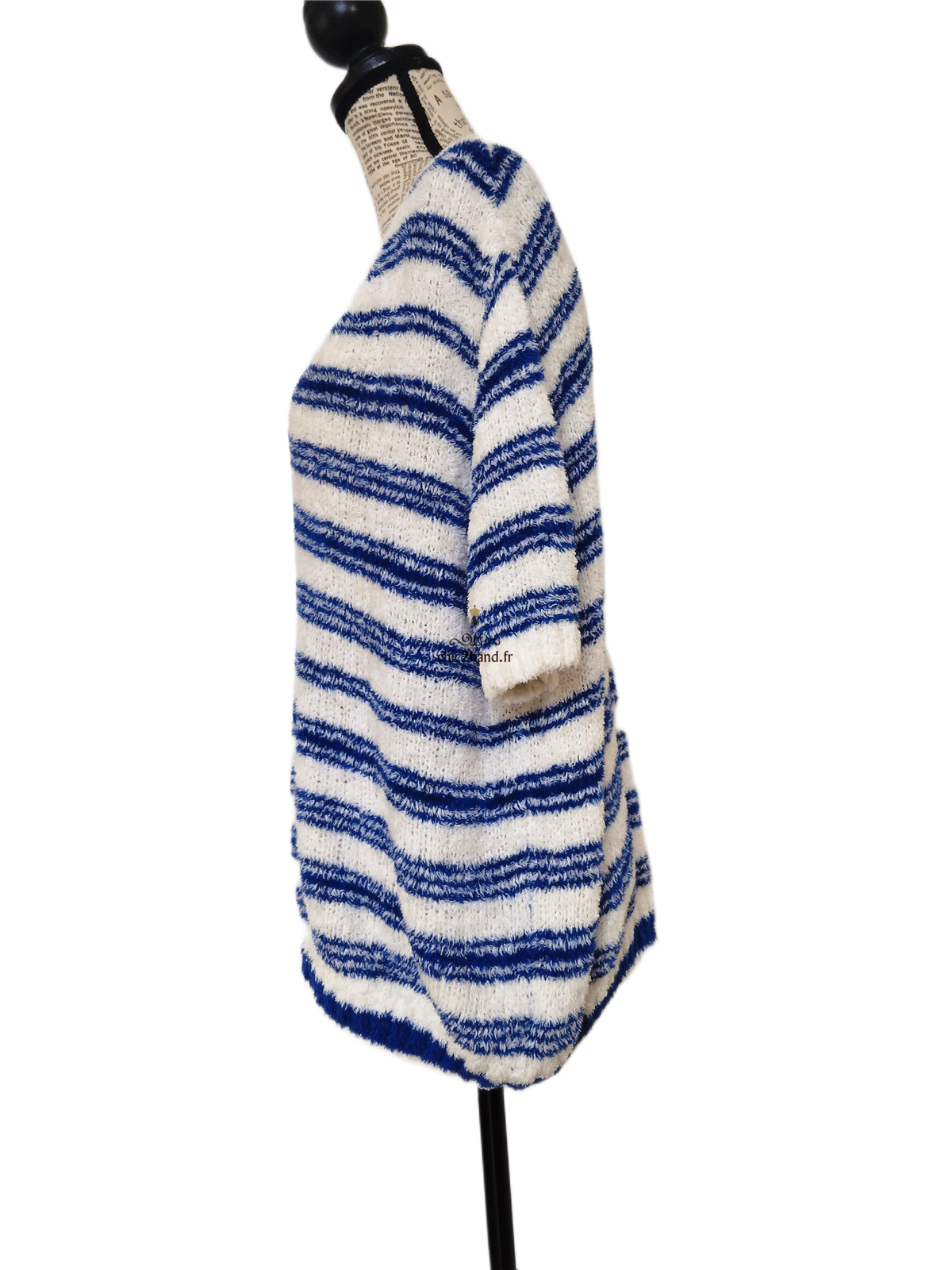 Pull oversize doudou coton American Vintage EMO18A blanc bleu L NEUF – Image 8