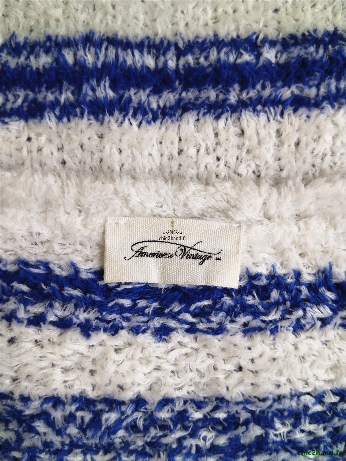 Pull oversize doudou coton American Vintage EMO18A blanc bleu L NEUF – Image 11