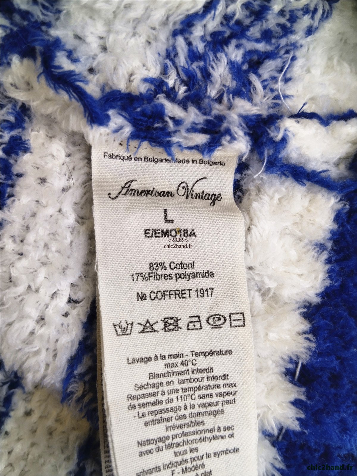 Pull oversize doudou coton American Vintage EMO18A blanc bleu L NEUF – Image 10