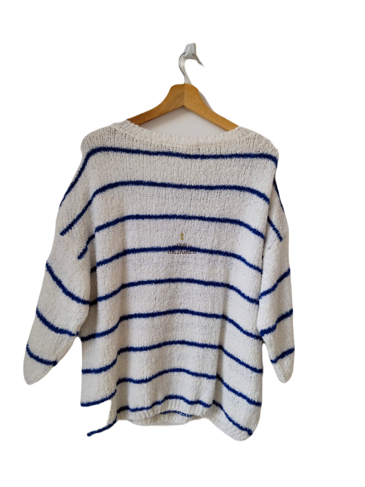 Pull oversize doudou coton American Vintage blanc bleu L EMO18B NEUF – Image 7