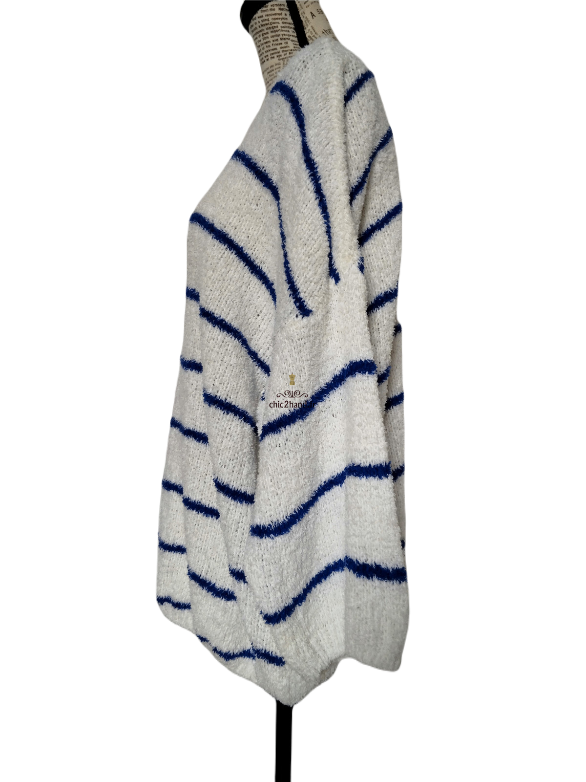 Pull oversize doudou coton American Vintage blanc bleu L EMO18B NEUF – Image 9