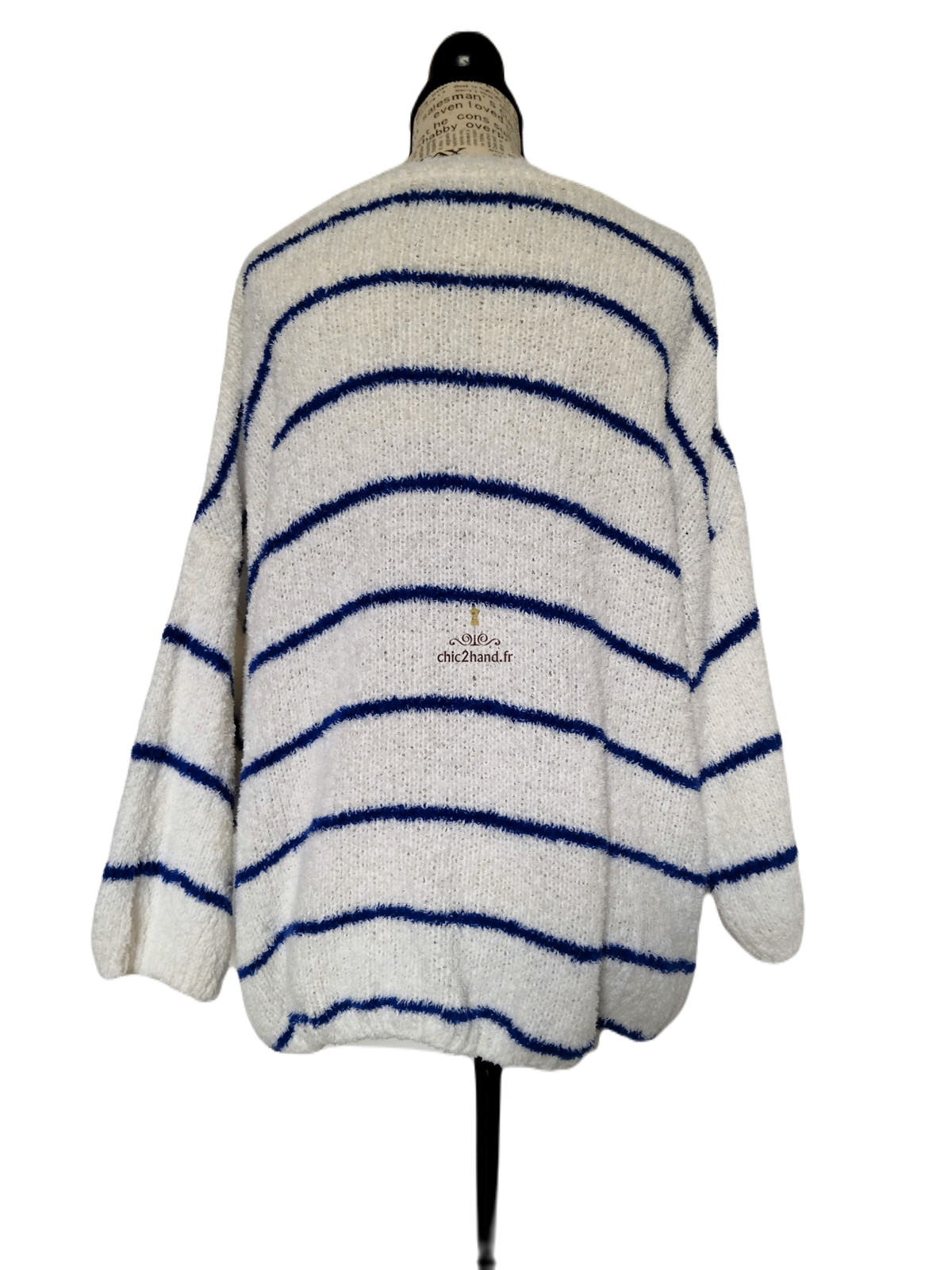 Pull oversize doudou coton American Vintage blanc bleu L EMO18B NEUF – Image 10