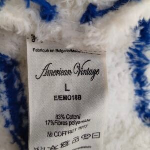 Pull oversize doudou coton American Vintage blanc bleu L EMO18B NEUF