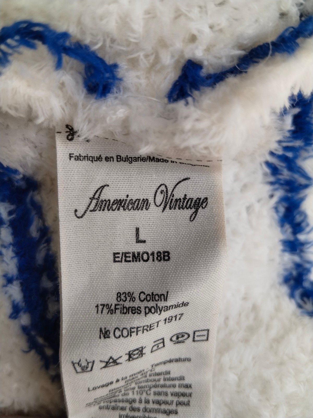 Pull oversize doudou coton American Vintage blanc bleu L EMO18B NEUF – Image 2