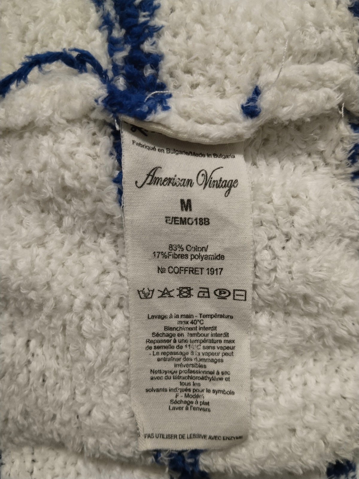 Pull oversize doudou coton American Vintage blanc bleu L EMO18B NEUF – Image 3